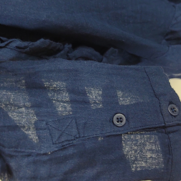 Volcom Blue Sheer Gauzy Hi-Lo Button LS Ruffle Hem Boho Tunic Blouse - Picture 5 of 15